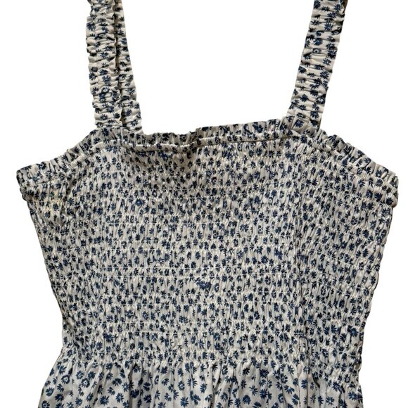 NWT GAP Blue White Ditsy Floral Print Smocked Peplum Cami Tank Top Womens XL - Picture 3 of 8